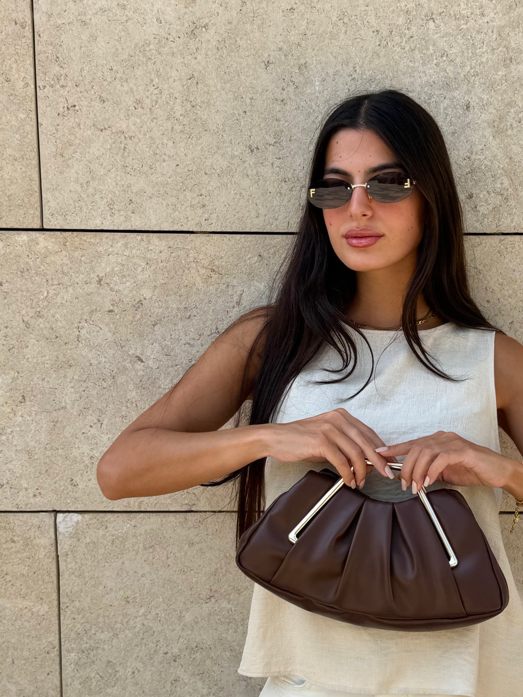 Mila Clutch Bag - Brown