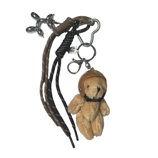 Walnut Fashion Bear Charm with Helmet & Balloon Dog