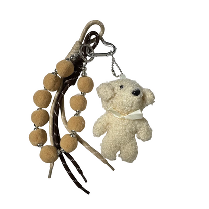 Vanilla Fashion Bear Charm with Pom-Pom Strap