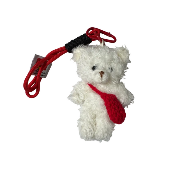 Crimson Frost Plush Bear Charm with Red Crochet Bag