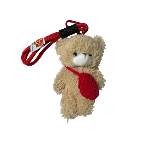 Caramel Rose Plush Bear Charm with Red Crochet Bag