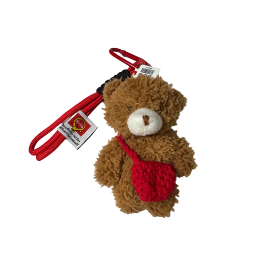 Cocoa Crimson Plush Bear Charm with Red Crochet Bag