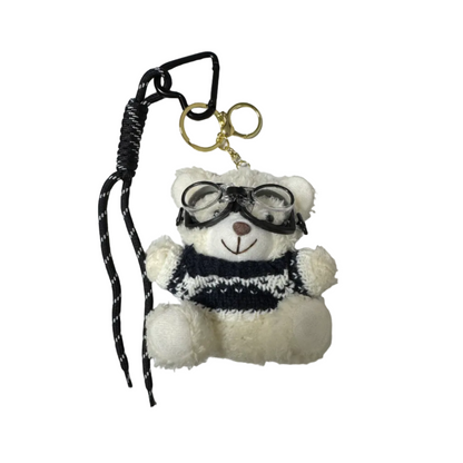 Striped Captain Fashion Bear Charm with Black & White Goggles