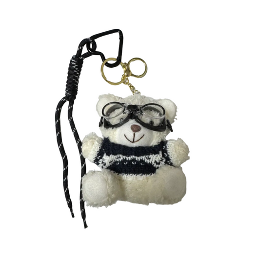 Striped Captain Fashion Bear Charm with Black & White Goggles