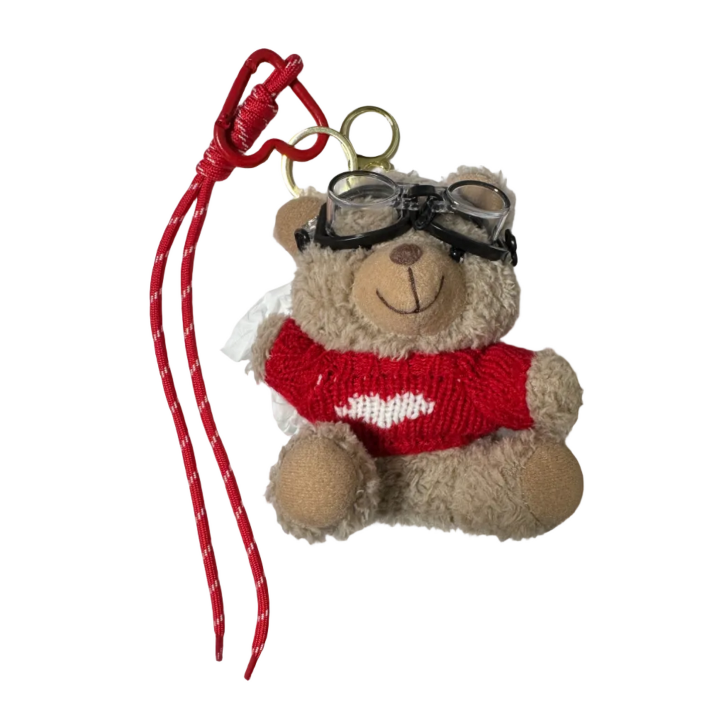 Crimson Aviator Fashion Bear Charm with Goggles & Red Sweater