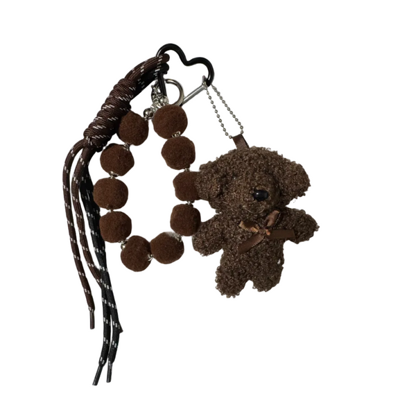 Espresso Fashion Bear Charm with Pom-Pom Strap