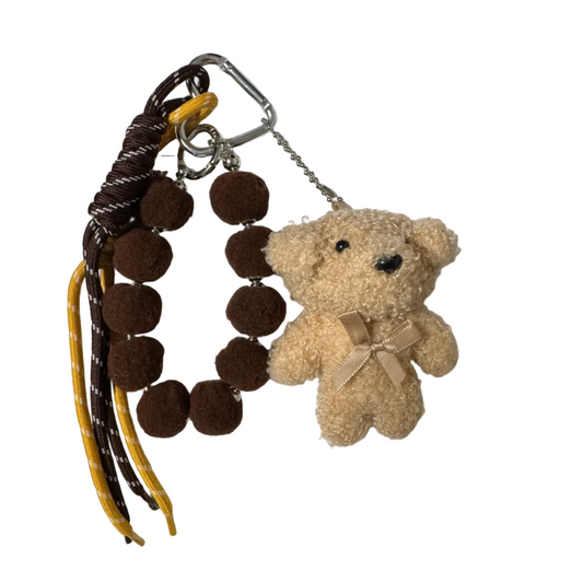 Hazelnut Fashion Bear Charm with Pom-Pom Strap